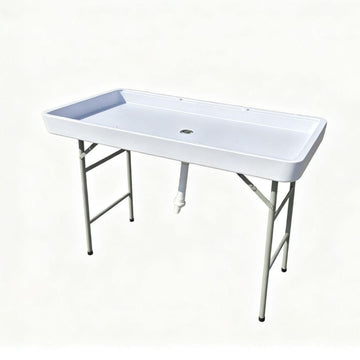 47" x 24" (4 Foot ) White Plastic Ice Cooler Table with Steel Frame