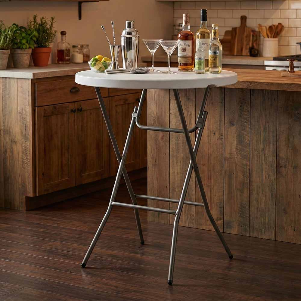 32" Round White Plastic Cocktail Table