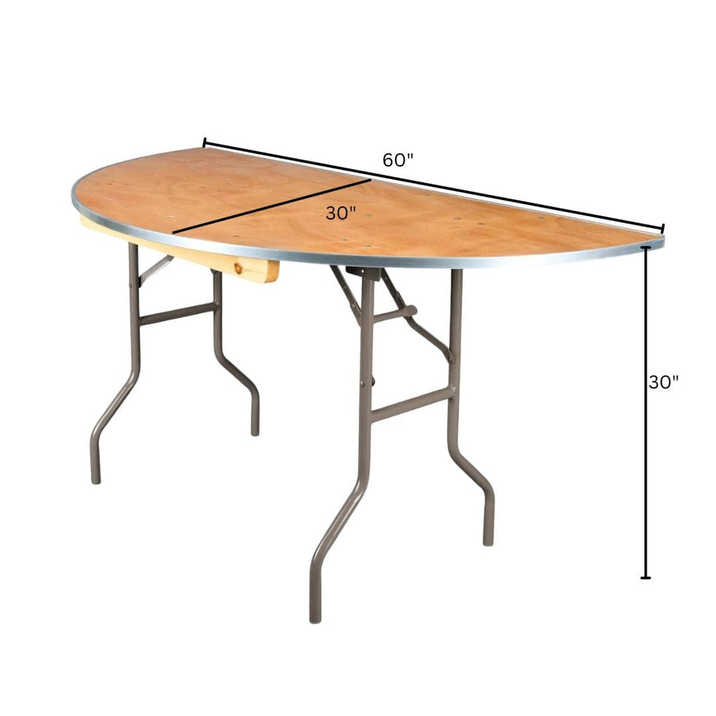 60" (5 Foot) Half Round Heavy Duty Natural Plywood Folding Banquet Table