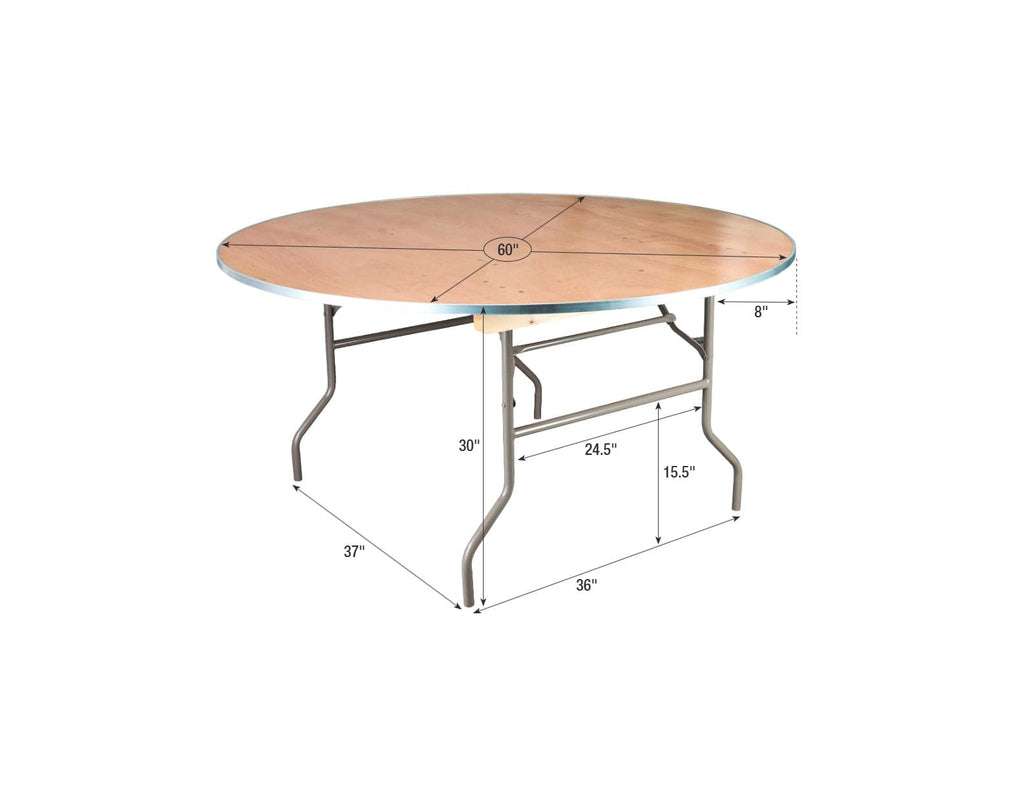 60" (5 Foot) Round Heavy Duty Natural Plywood Folding Banquet Table