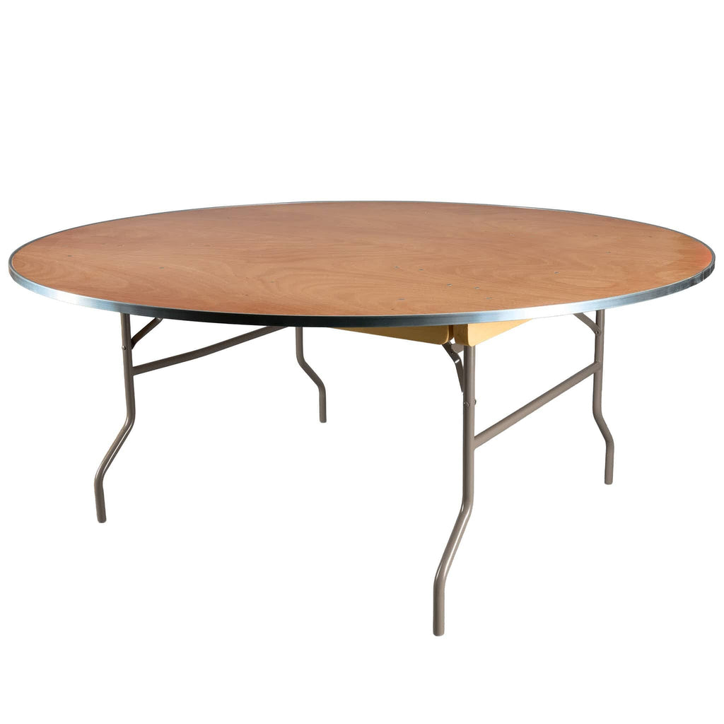 8 Plywood 72" (6 Foot) Round Folding Tables with Metal Edge + Extra Large Steel Banquet Table Cart
