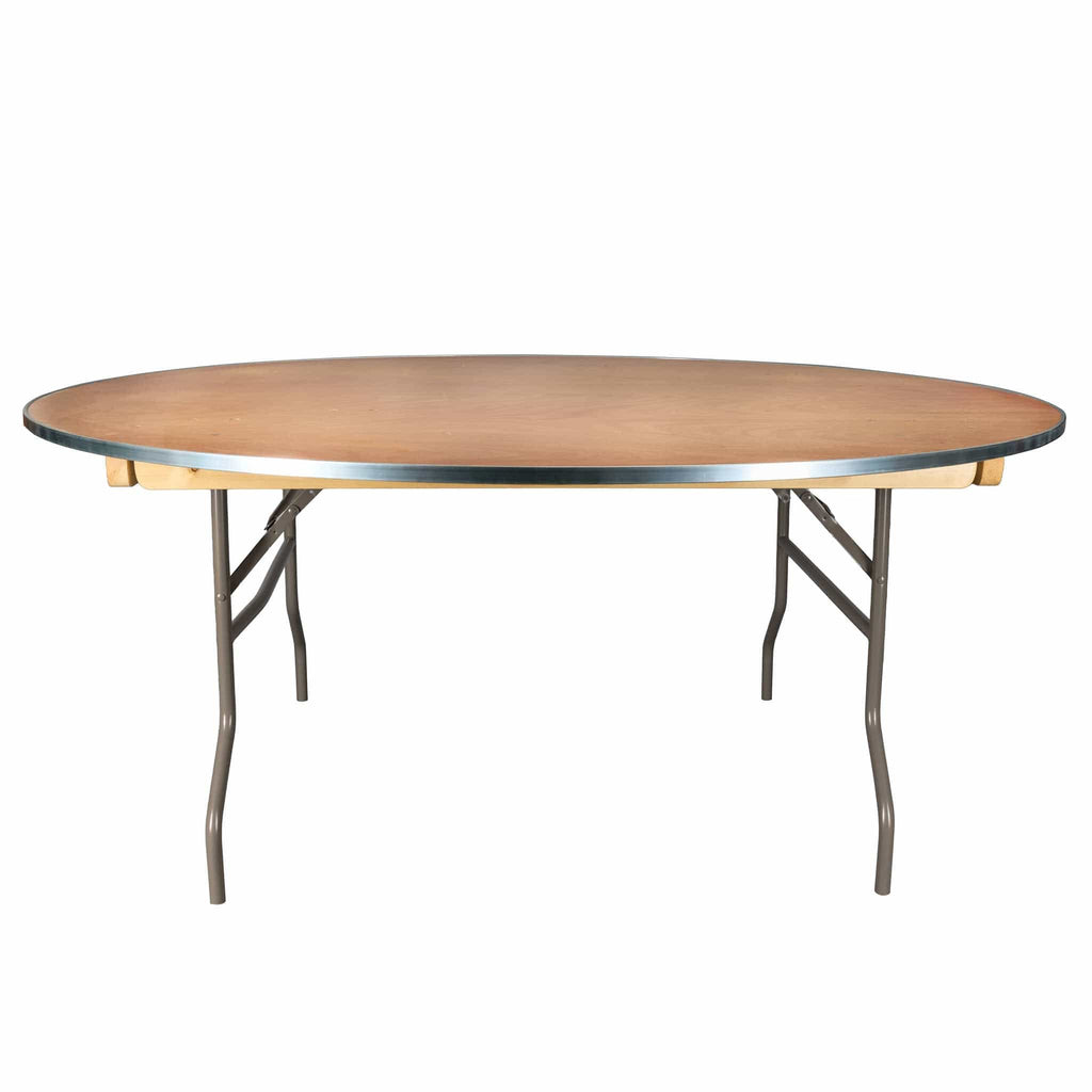 8 Plywood 72" (6 Foot) Round Folding Tables with Metal Edge + Extra Large Steel Banquet Table Cart