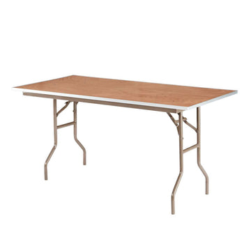 60" x 30" (5 Foot) Rectangle Heavy Duty Plywood Folding Table with Steel-Core
