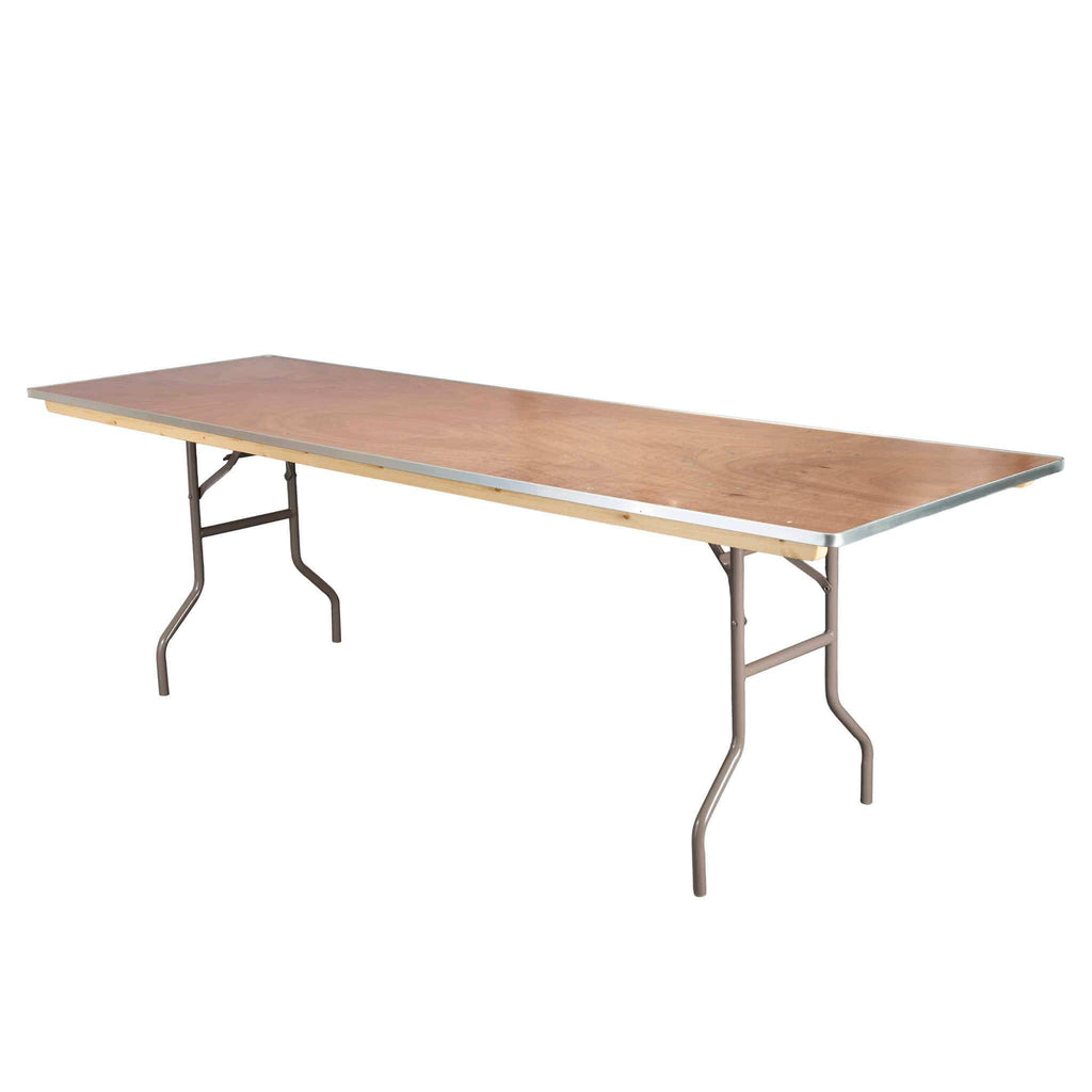 8 Plywood 96" x 30" (8 Foot) Rectangle Folding Tables with Metal Edge + Steel Banquet Table Cart