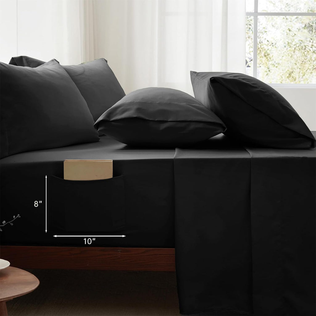 5-Piece Twin Comforter Set with Sheets, Black Bed in a Bag - All-Season Microfiber Bedding