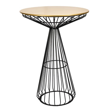 Black Wire Cocktail Table with 32" Round Gold Top and Sleek Black Steel Base