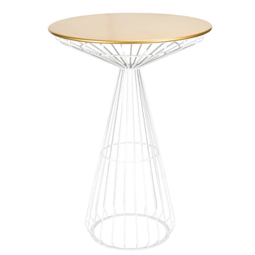 White Wire Cocktail Table with 32" Round Gold Top and Strong White Steel Base