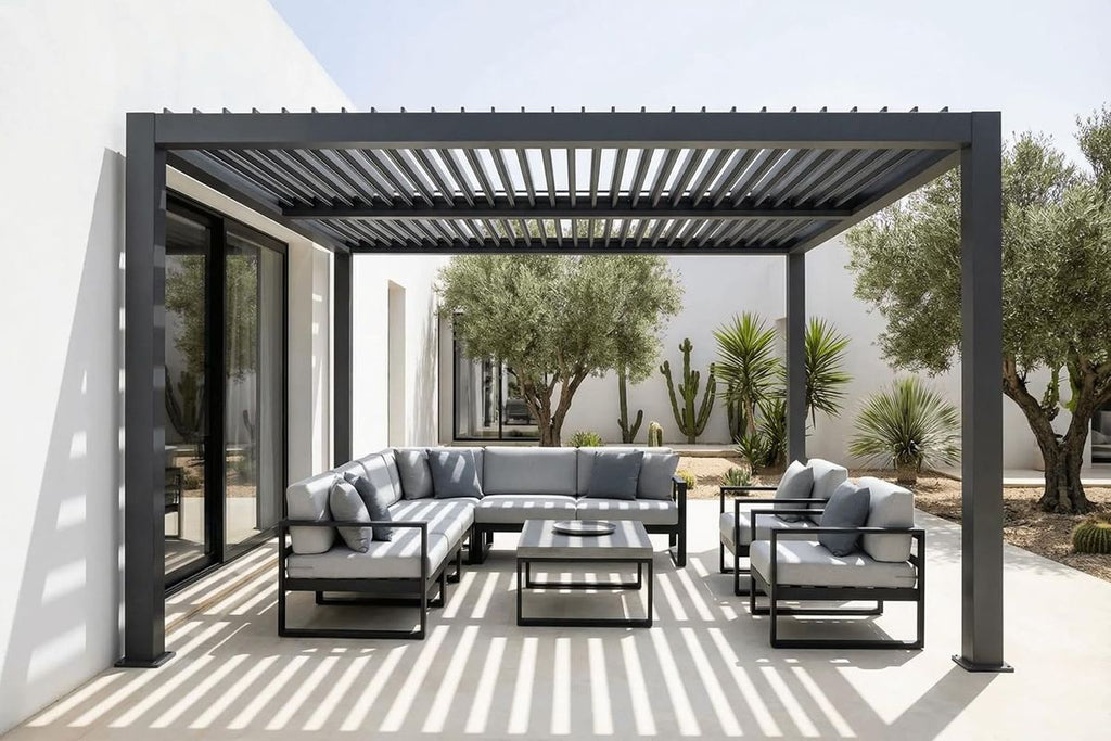 10' x 10' Louvered Pergola Outdoor Aluminum Pergola Kit with Adjustable Roof, All-Weather Metal Gazebo with Drainage System for Patio, Deck, Garden