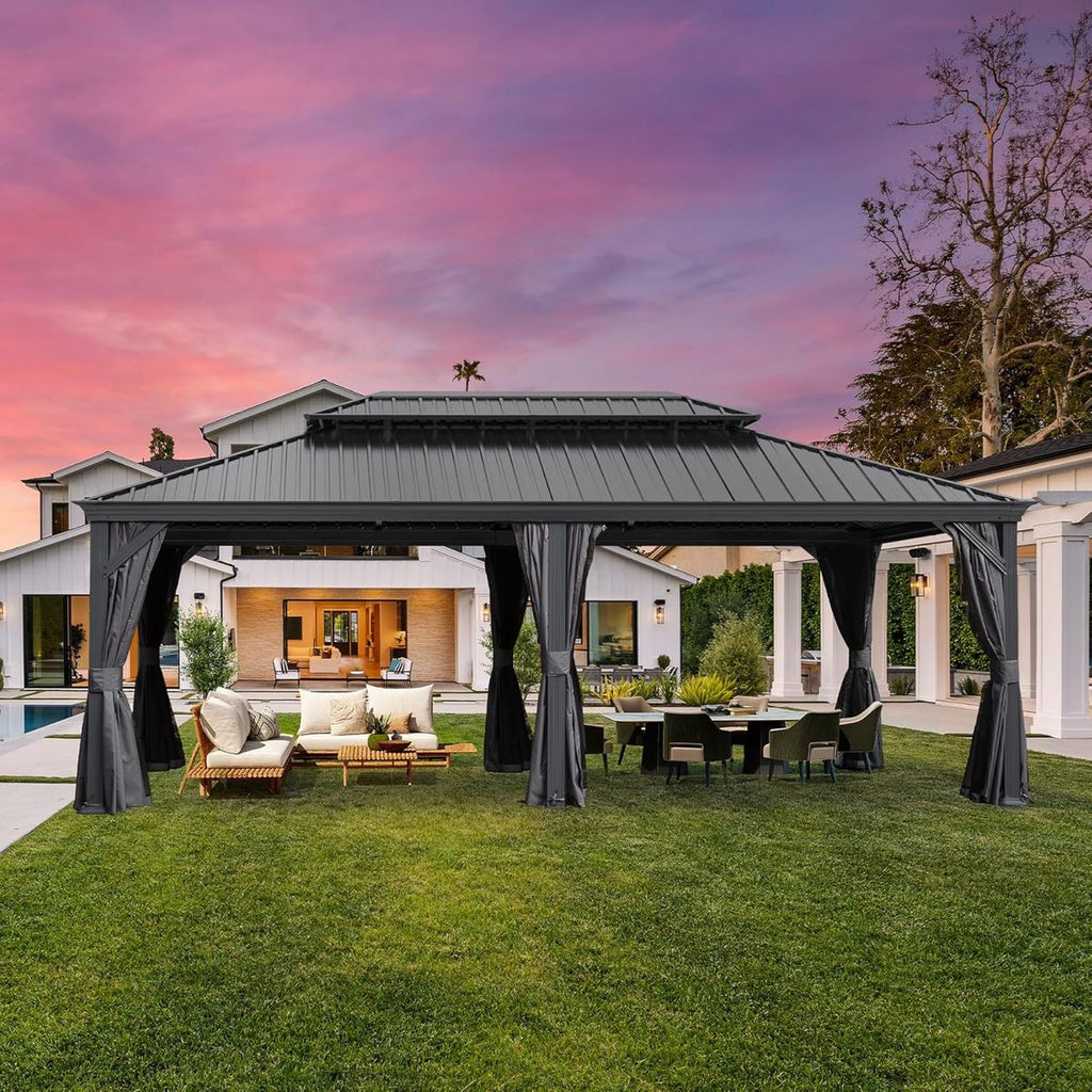 Domi 12x20FT Outdoor Gazebo, Hardtop Gazebo with Galvanized Steel Double Roof, Metal Gazebos with Drainage System Patio Pergola for Patio Deck