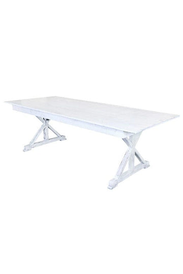 96" x 40" (8 Foot) White Distressed Rectangle X Leg Wood Farm Table