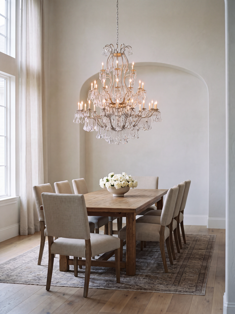 Large foyer antique silver wrought iron chandelier with crystal, H60 x W52