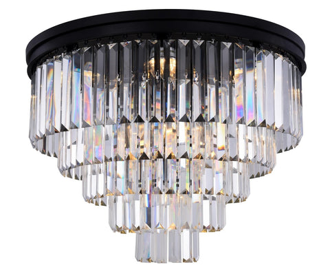 ZC121-1231F32MB/RC - Urban Classic: Sydney 17 light Matte Black Flush Mount Clear Royal Cut Crystal