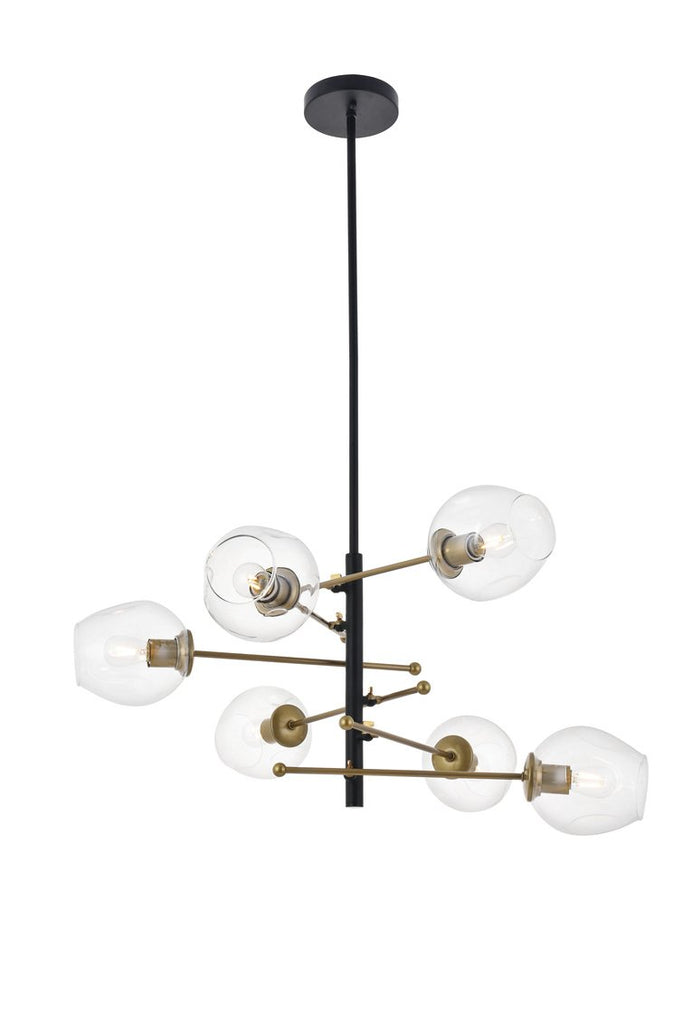 ZC121-LD5053D32BRB - Living District: Paragon 6 light Matte Black and Brass Pendant