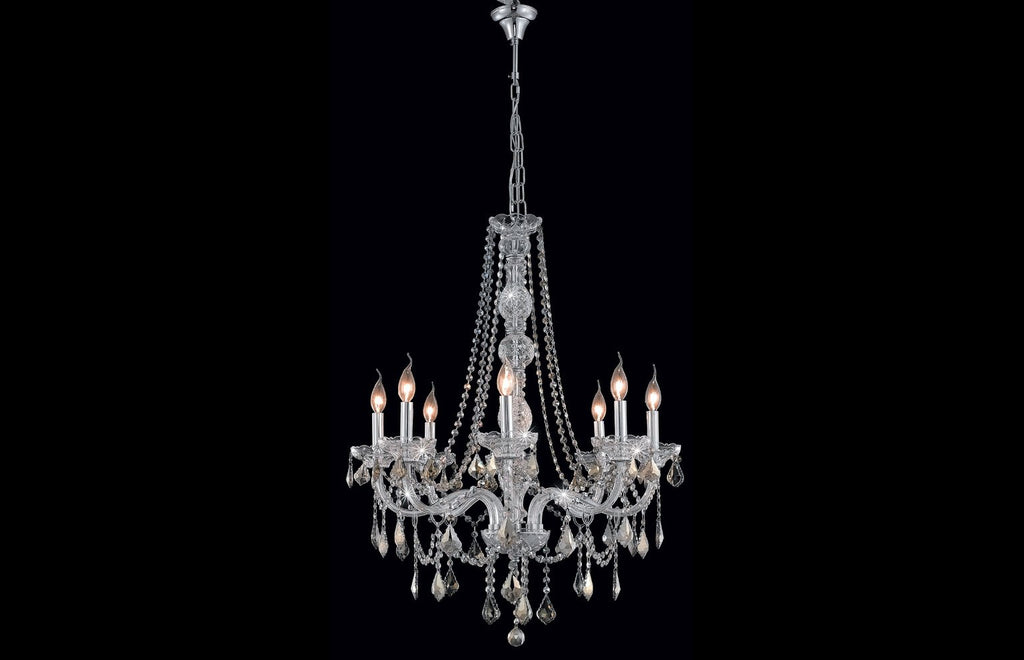 C121-7858D28C-GT/RC - Regency Lighting: Verona 8 light Chrome Chandelier Golden Teak (Smoky) Royal Cut Crystal