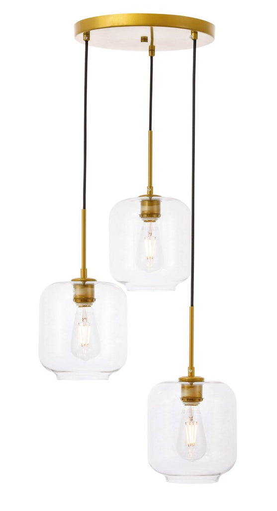 ZC121-LD2274BR - Living District: Collier 3 light Brass and Clear glass pendant