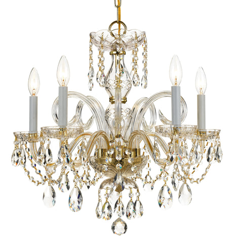 5 Light Polished Brass Crystal Chandelier Draped In Clear Hand Cut Crystal - C193-1005-PB-CL-MWP