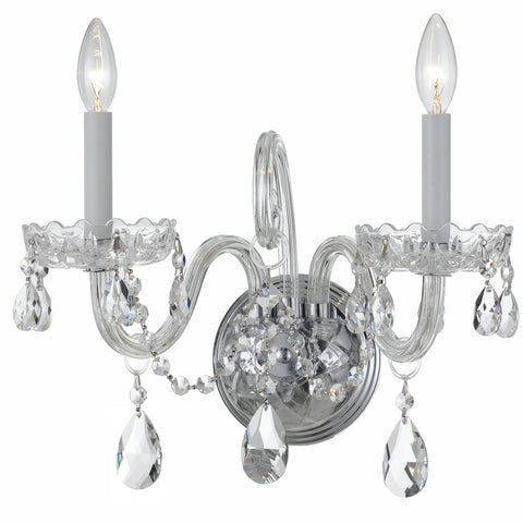 2 Light Polished Chrome Crystal Sconce Draped In Clear Hand Cut Crystal - C193-1032-CH-CL-MWP