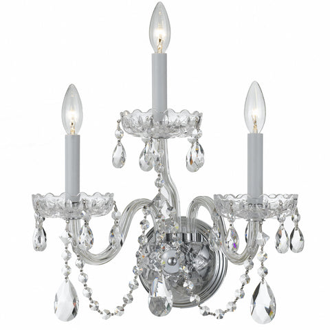 3 Light Polished Chrome Crystal Sconce Draped In Clear Hand Cut Crystal - C193-1033-CH-CL-MWP