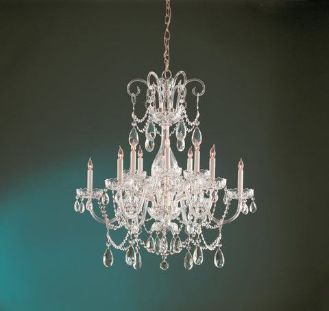 12 Light Polished Brass Crystal Chandelier Draped In Clear Swarovski Strass Crystal - C193-1035-PB-CL-S