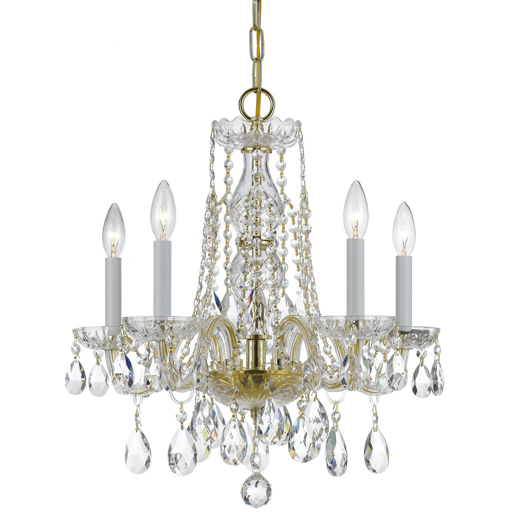 5 Light Polished Brass Crystal Mini Chandelier Draped In Clear Swarovski Strass Crystal - C193-1061-PB-CL-S