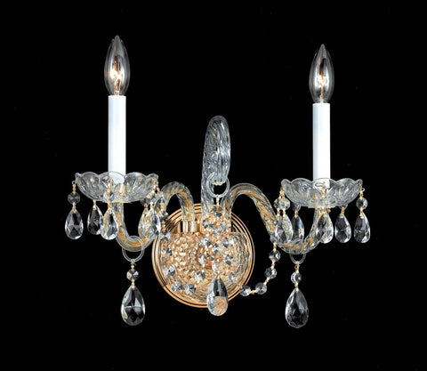 2 Light Polished Brass Crystal Sconce Draped In Clear Swarovski Strass Crystal - C193-1102-PB-CL-S