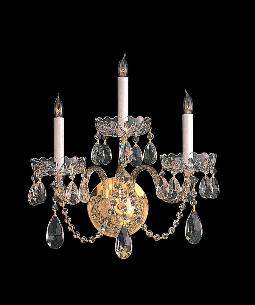 3 Light Polished Brass Crystal Sconce Draped In Clear Swarovski Strass Crystal - C193-1103-PB-CL-S