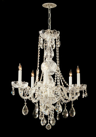 5 Light Polished Brass Crystal Chandelier Draped In Clear Hand Cut Crystal - C193-1115-PB-CL-MWP