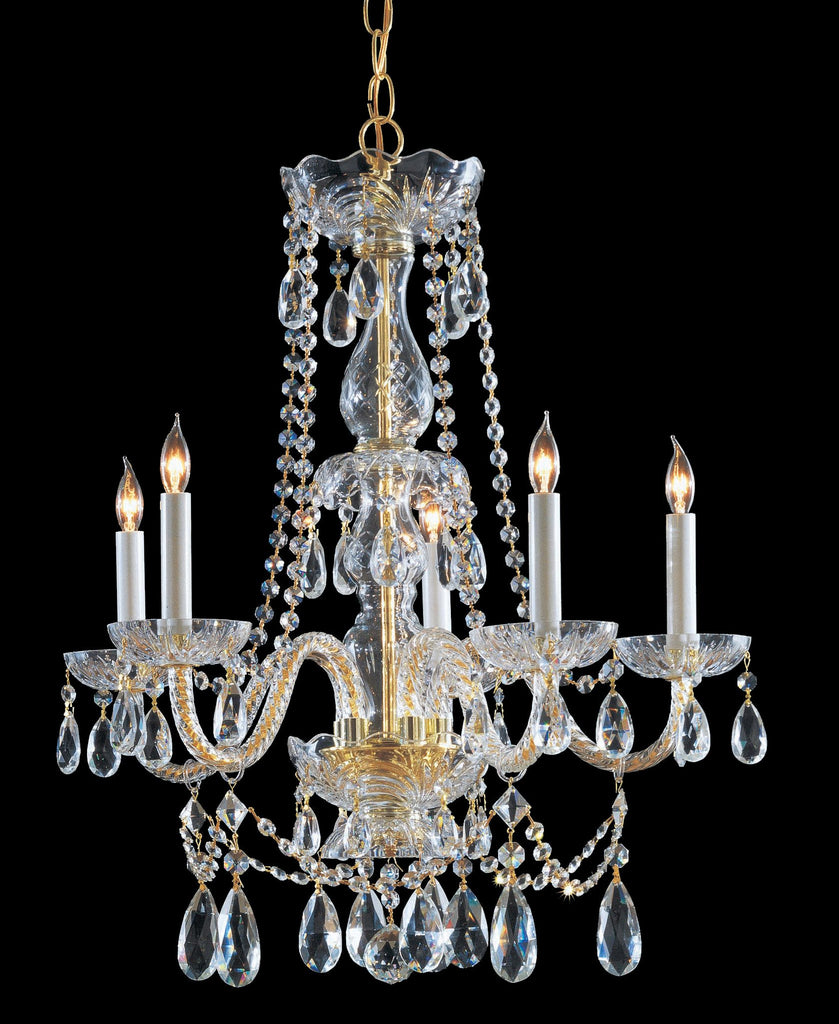 5 Light Polished Brass Crystal Chandelier Draped In Clear Swarovski Strass Crystal - C193-1125-PB-CL-S