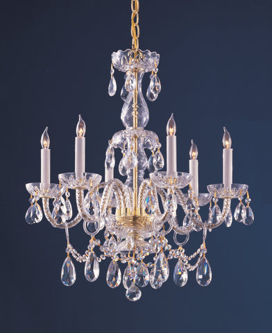 6 Light Polished Brass Crystal Chandelier Draped In Clear Swarovski Strass Crystal - C193-1126-PB-CL-S