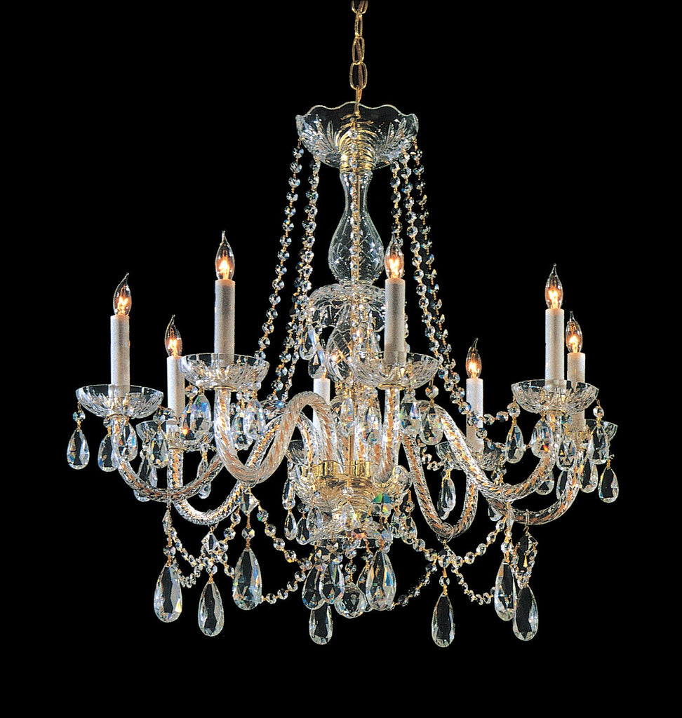 8 Light Polished Brass Crystal Chandelier Draped In Clear Swarovski Strass Crystal - C193-1128-PB-CL-S