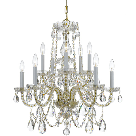 10 Light Polished Brass Crystal Chandelier Draped In Clear Hand Cut Crystal - C193-1130-PB-CL-MWP