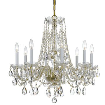8 Light Polished Brass Crystal Chandelier Draped In Clear Spectra Crystal - C193-1138-PB-CL-SAQ