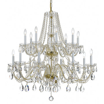 16 Light Polished Brass Crystal Chandelier Draped In Clear Hand Cut Crystal - C193-1139-PB-CL-MWP