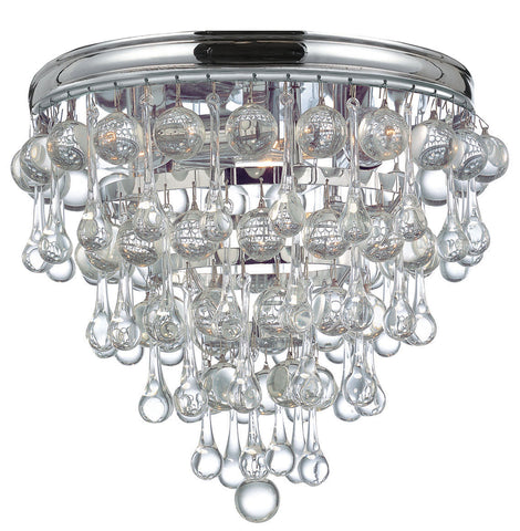 3 Light Polished Chrome Transitional Ceiling Mount Draped In Clear Glass Drops - C193-135-CH