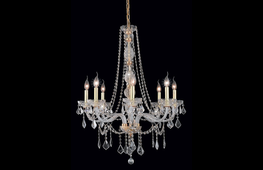 C121-7858D28G/RC - Regency Lighting: Verona 8 light Gold Chandelier Clear Royal Cut Crystal