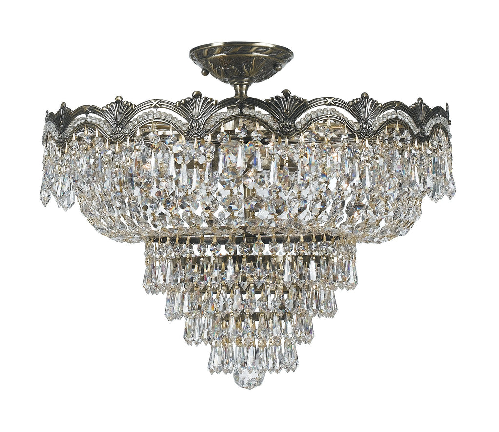 5 Light Historic Brass Crystal Ceiling Mount Draped In Clear Spectra Crystal - C193-1485-HB-CL-SAQ