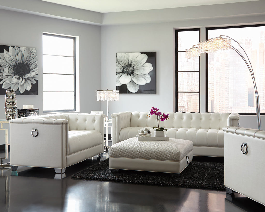 Set 2 - Chaviano Tufted Upholstered Sofa + Loveseat Pearl White - D300-10056