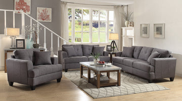 Set of 2 - Samuel Tufted Sofa + Loveseat Charcoal - D300-10046