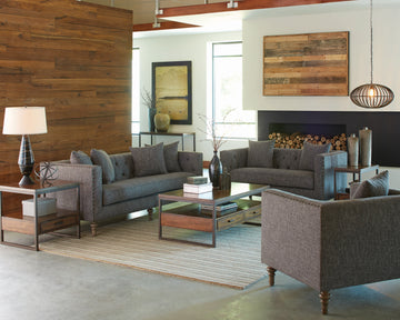Set of 2 - Ellery Tuxedo Arm Tufted Sofa + Loveseat Grey - D300-10060