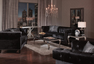 Set of 3 - Reventlow Tufted Sofa + Loveseat Black - D300-10064