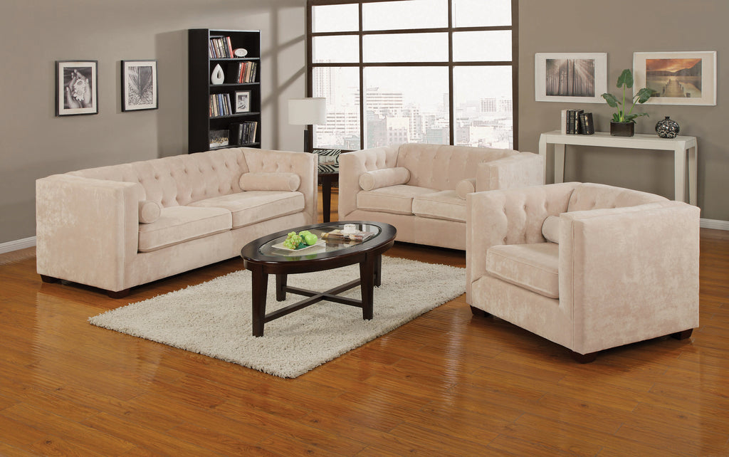 Set of 2 - Cairns Tuxedo Arm Tufted Sofa + Loveseat Almond - D300-10025