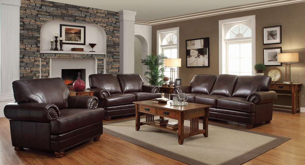 Set of 2 - Colton Rolled Arm Upholstered Sofa + Loveseat Brown - D300-10029
