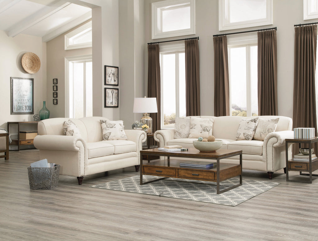 Set of 2 - Norah Rolled Arm Sofa + Loveseat Oatmeal - D300-10008