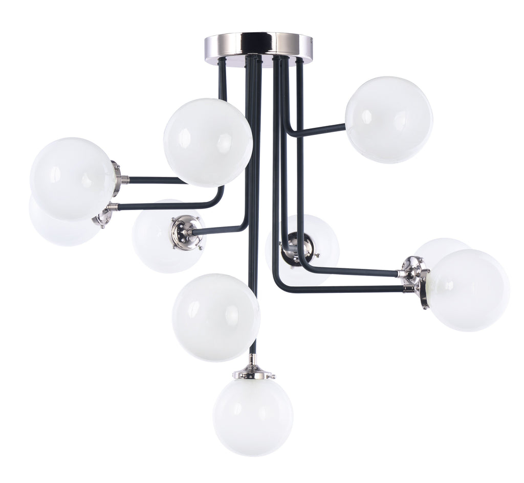 Atom 10-Light Flush Mount Black and Polished Nickel - C157-24720WTBKPN