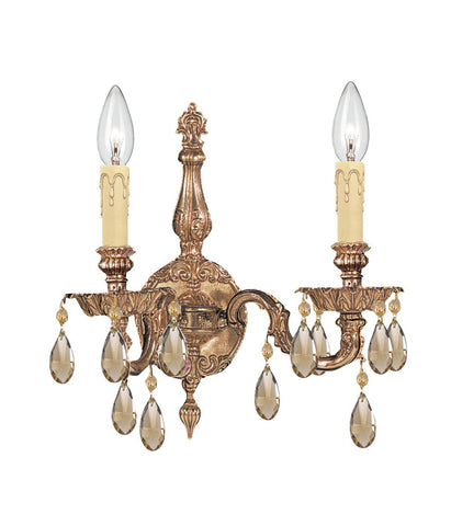 2 Light Olde Brass Traditional Sconce Draped In Golden Teak Hand Cut Crystal - C193-2502-OB-GT-MWP