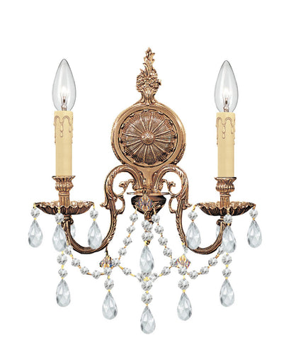 2 Light Olde Brass Traditional Sconce Draped In Clear Swarovski Strass Crystal - C193-2702-OB-CL-S