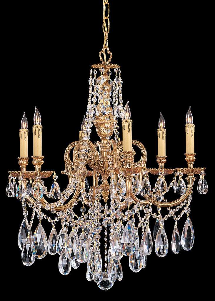 6 Light Olde Brass Crystal Chandelier Draped In Clear Swarovski Strass Crystal - C193-2706-OB-CL-S