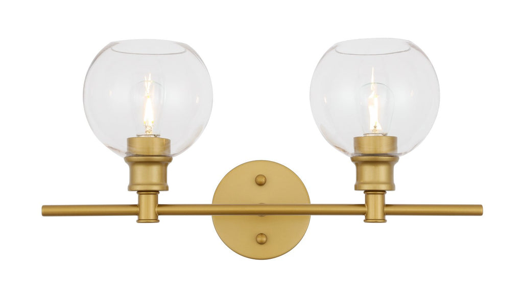 ZC121-LD2314BR - Living District: Collier 2 light Brass and Clear glass Wall sconce