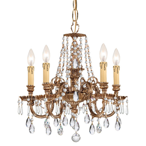 5 Light Olde Brass Traditional Chandelier Draped In Clear Swarovski Strass Crystal - C193-2805-OB-CL-S