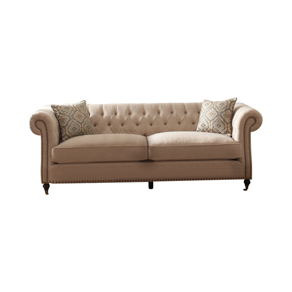 Set of 2 - Trivellato Rolled Arm Sofa + Loveseat Oatmeal - D300-10065